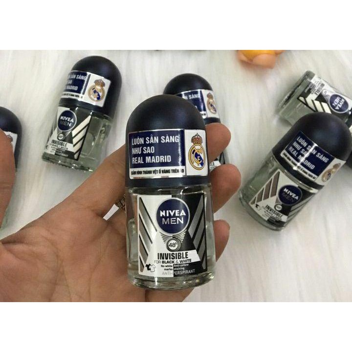 (25ml) Lăn Ngăn Mùi Nivea Men 5in1 Ngăn Vệt Ố Vàng Vượt Trội Black &amp; White