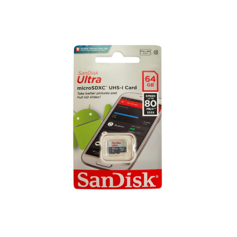 Thẻ Nhớ MicroSDHC SanDisk Ultra 64GB UHS-I - 80MB/s - Chính Hãng (BH 5 năm)