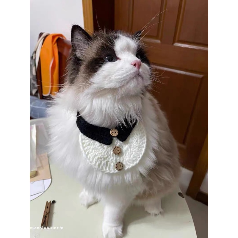 Yếm áo vest cho chó mèo, yếm trắng dễ thương len handmade CHILLMEOW