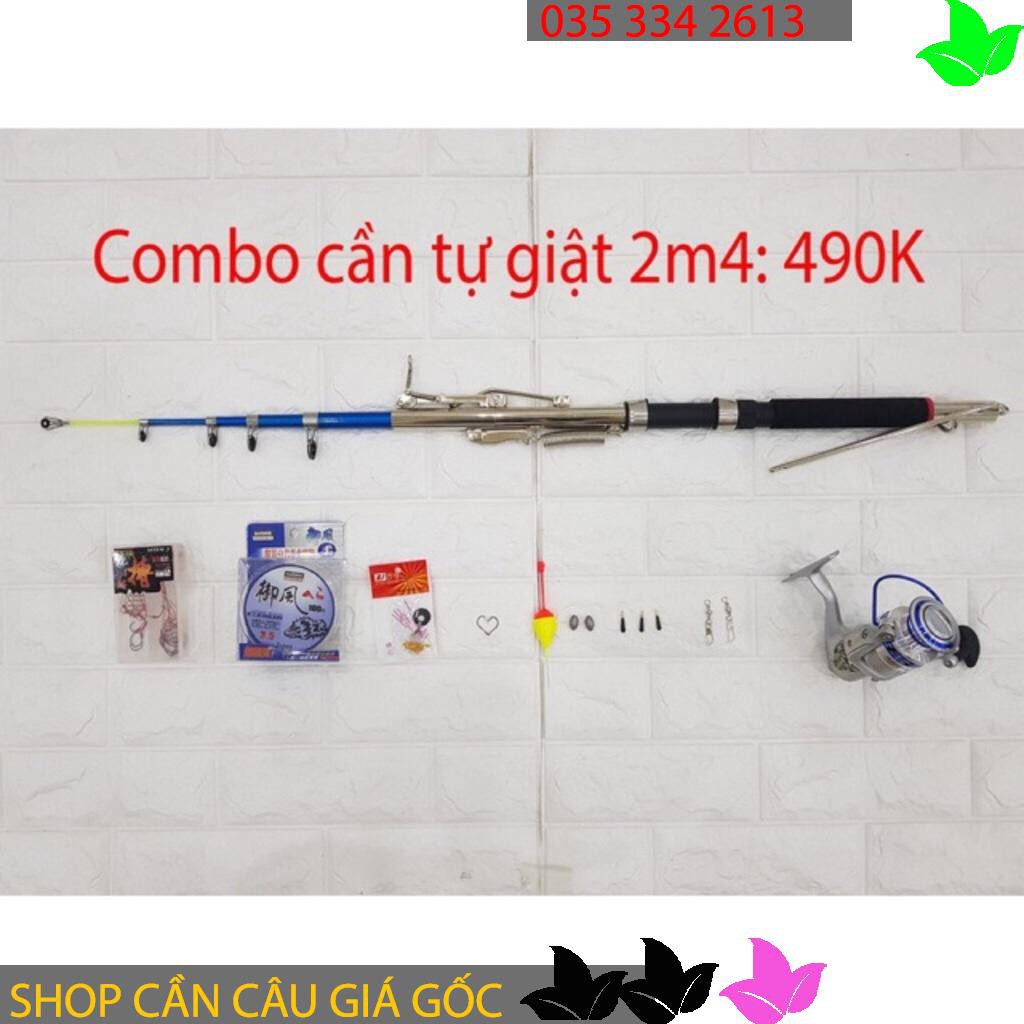 bộ cần câu tự giật cá 2m4 + máy câu yumoshi AL 5000 bộ y hình