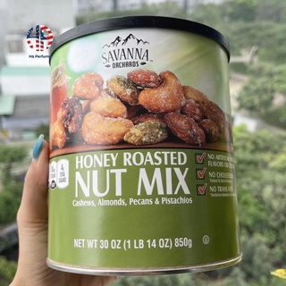 Hạt tổng hợp tẩm mật ong Savanna Orchard Honey Roasted Nut Mix 850g #Hộp_xanh: gồm Điều - Hạnh Nhân - Hồ Đào - Macca