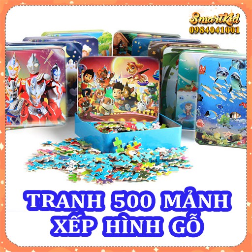 Tranh Xếp Hình 500 Mảnh Gỗ Hộp Sắt Cho Bé 5 - 15 Tuổi