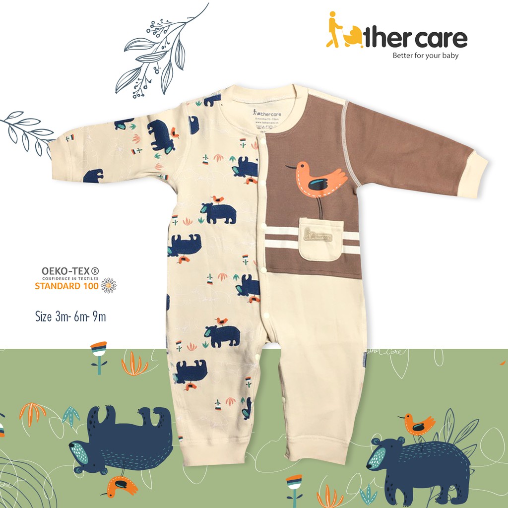 Body sơ sinh Cài Giữa FatherCare Nỉ - Gấu FC878