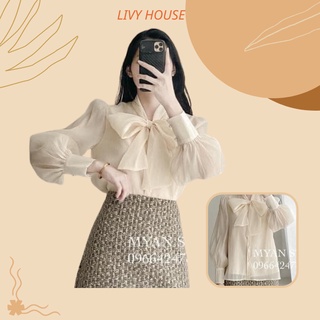 Áo sơ mi nữ ❤ TIỂU THƯ ❤ Sơ mi kiểu tơ 2 lớp nơ cổ tiểu thư dáng suông