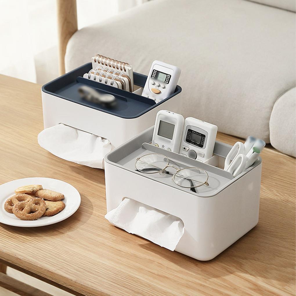 Tissue Box with Lid Plastic Remote Controller Kitchen Napkin Holder Double Layer Sundries Organizer Plastic ELEN