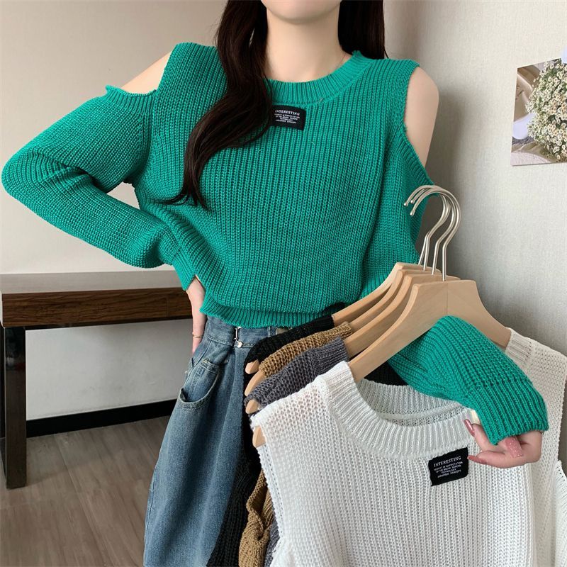 Áo sweater COZOKC dệt kim tay dài hở vai thời trang quyến rũ cho nữ