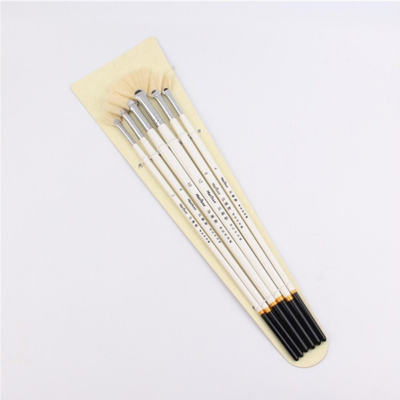 Set 6 cọ vẽ tranh sơn dầu sợi lông heo hình dạng quạt thân gỗ tiện lợi