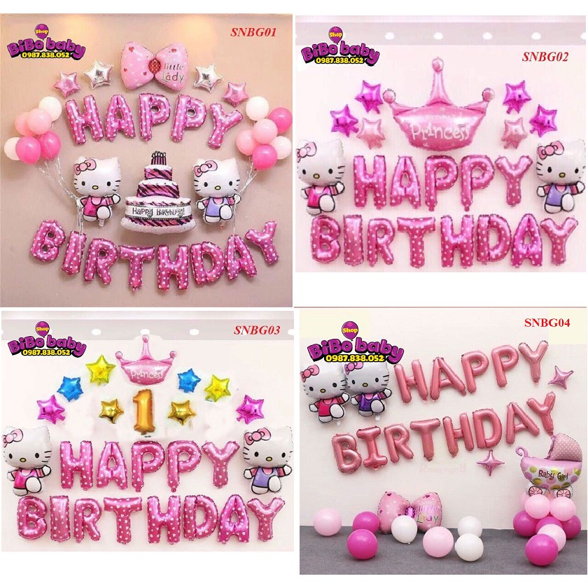 Set sinh nhật hellokitty cho bé gái tone hồng có sẵn tại shop