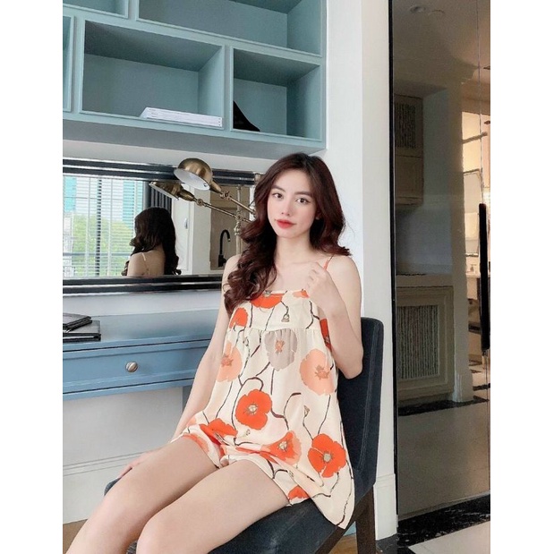 Pijama bộ ngủ 🎀 set 2 dây lụa mango fom rộng, dây điều chỉnh🎀 bầu bì bon chen thoải mái