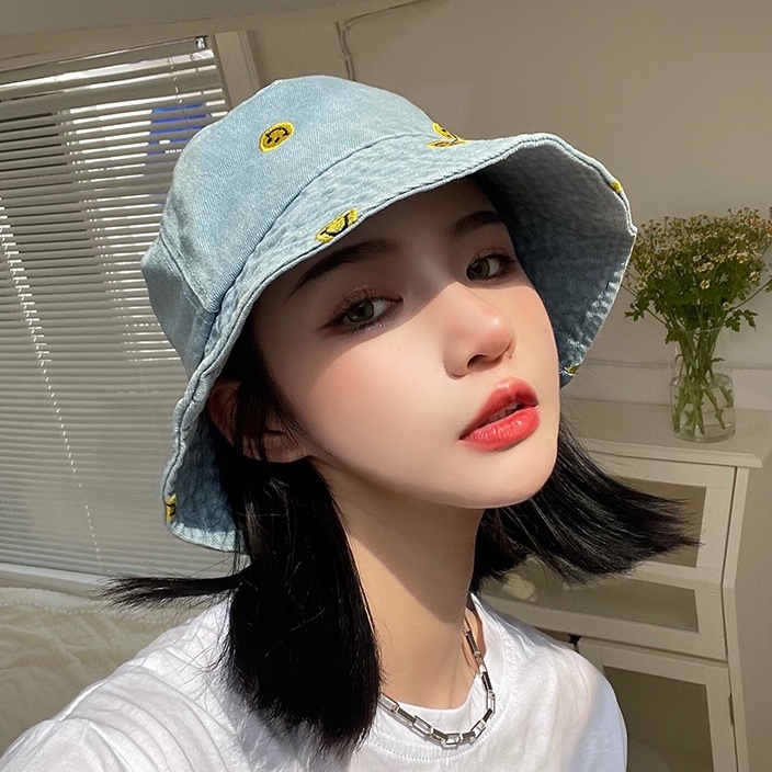 Nón Tai Bèo Denim In Hình Mặt Cười Dễ Thương Cho Nữ