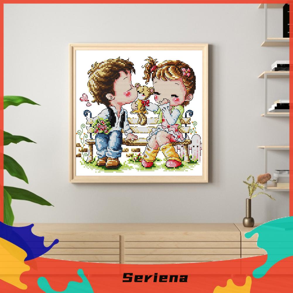 Bộ dụng cụ thêu chữ thập 14CT vải canvas hình cặp đôi trang trí nội thất nhà DIY