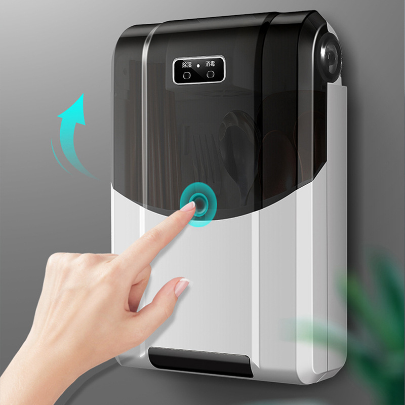 Ống Đũa Tia Cực Tím Khử Trùng Treo Tường Sấy Khô Có Nắp Đậy Chống Bụi Kệ Lưu Trữ Dao Kéo . .