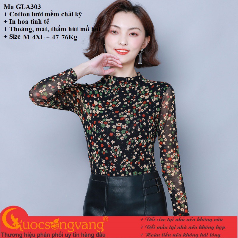 Áo thun lưới in hoa nhí áo kiểu co giãn GLA303 Cuocsongvang