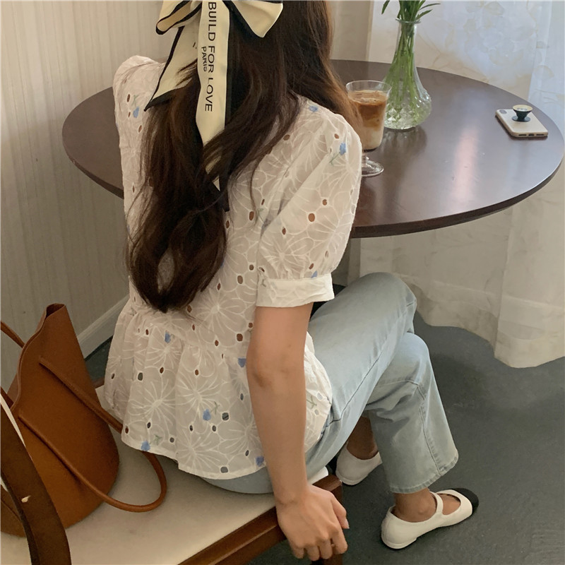 SUXI Áo Thun Tay Ngắn Cổ Tròn Thêu Họa Tiết Phong Cách Hàn Quốc Cho Nữ