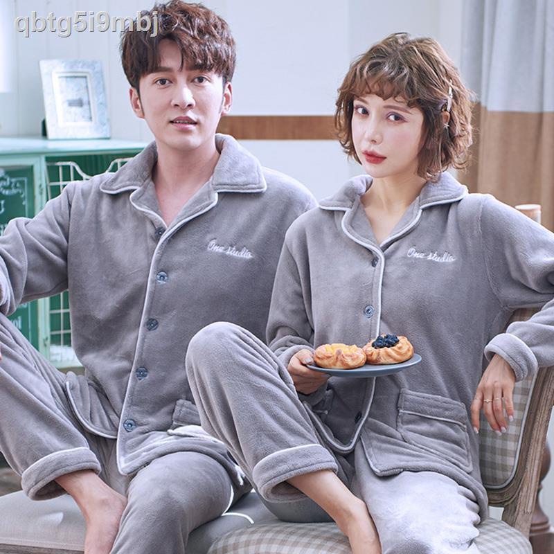 Bộ đồ ngủ nhung san hô cặp đôi thu đông nữ dài tay và phiên bản Hàn Quốc của nam mùa xuân tại nhà flannel