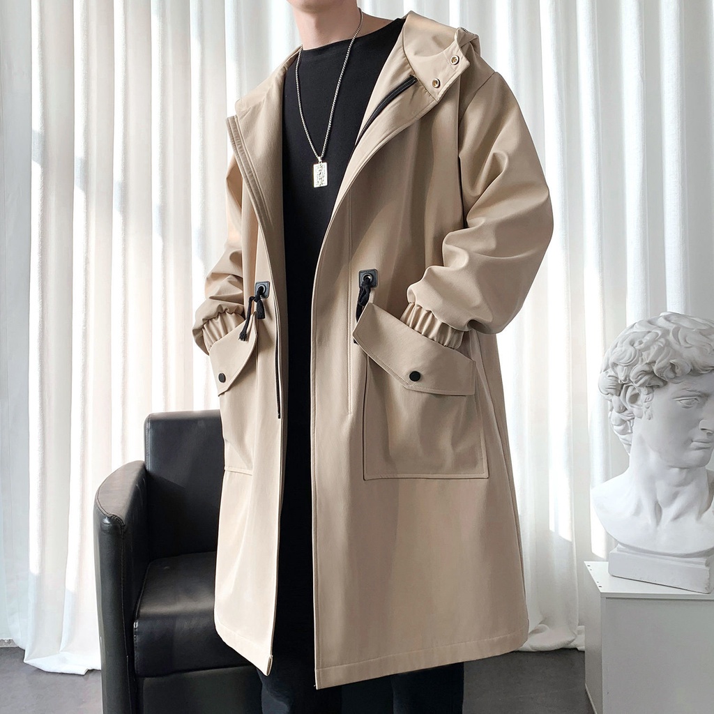 Áo Khoác Có Mũ Dáng Rộng Dài Qua Gối Thời Trang Thu Đông Cho Nam