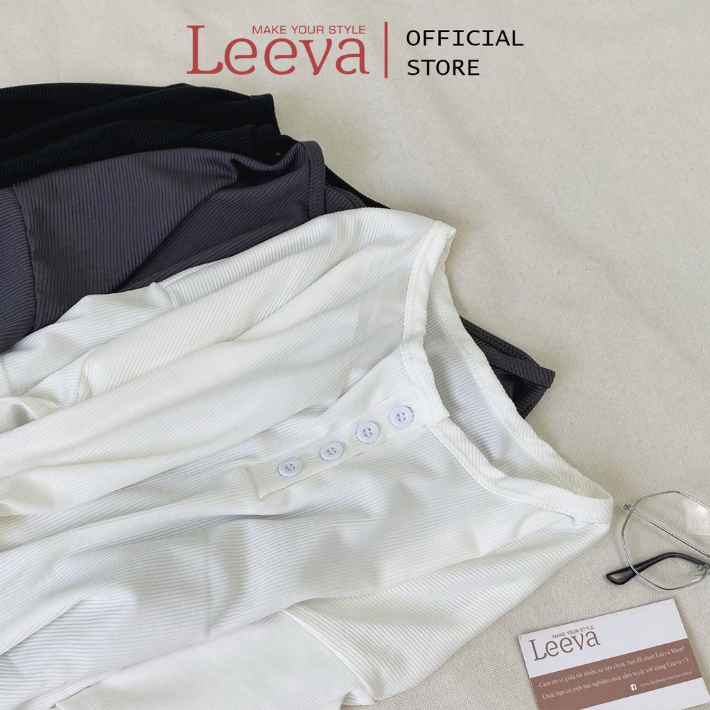 LEEVA - Áo croptop lửng tay lỡ nữ len sọc mềm cá tính A169