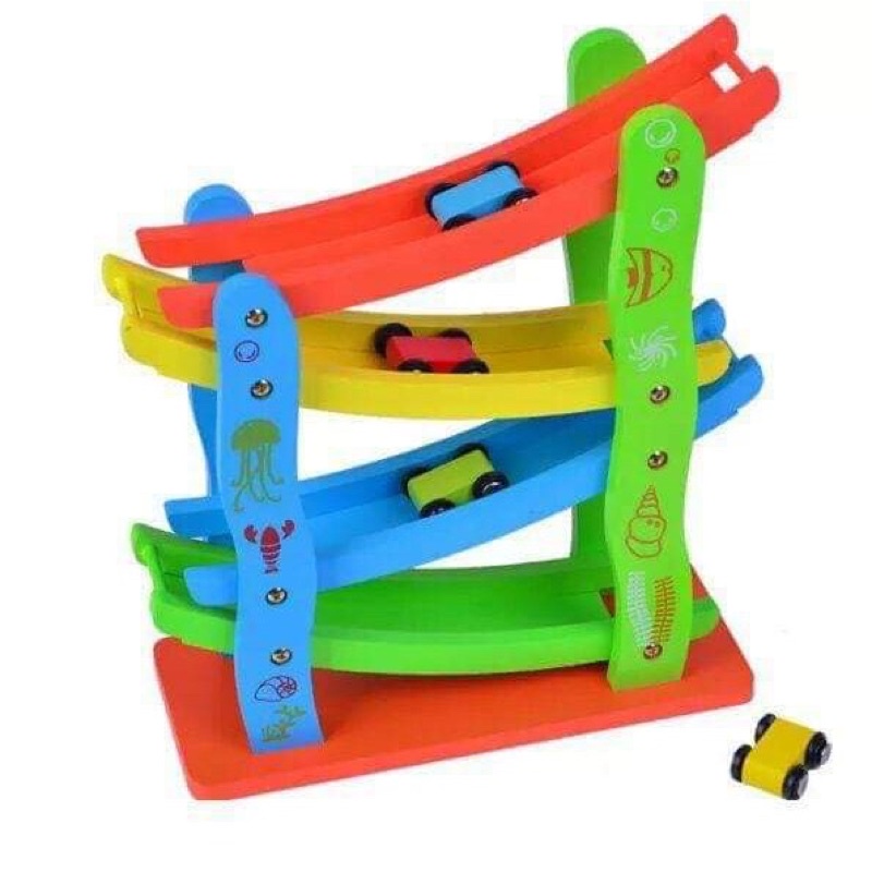 Đồ chơi gỗ cầu trượt ô tô 4 tầng cho bé yêu