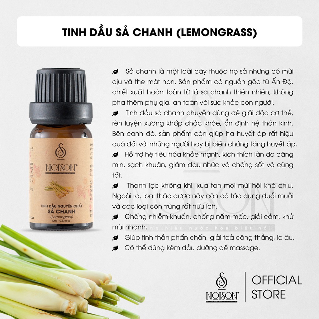 Tinh dầu Sả chanh Noison | Lemongrass Essential Oil | Nhập khẩu Ấn Độ |