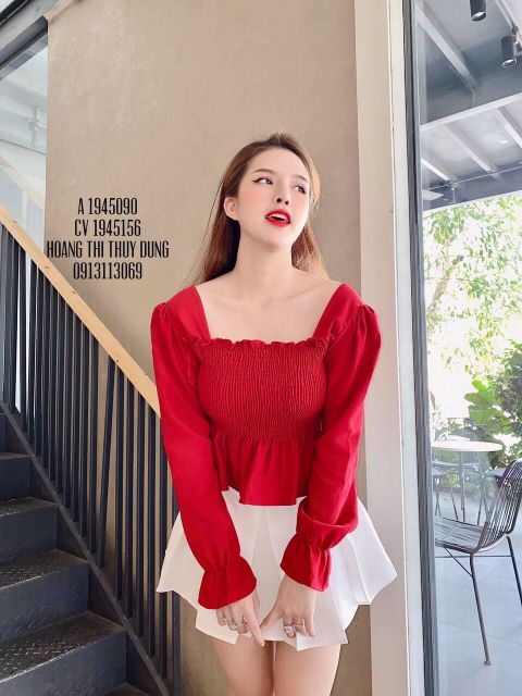 Áo nhún cổ vuông xinh yêu bánh bèo