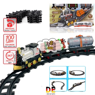 Đồ chơi tàu hỏa 3 toa classic train chạy pin gồm 1 toa kéo và 2 toa phụ, đường ray to đẹp, dễ lắp ráp
