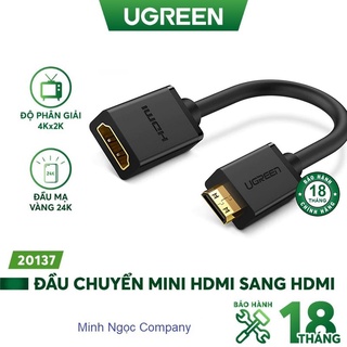 Cáp chuyển đổi Mini HDMI đực sang HDMI cái dài 25cm Ugreen 20137 - Hàng Chính Hãng