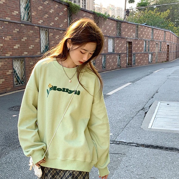 Áo Sweater Dáng Rộng In Họa Tiết Hoa Và Chữ Phong Cách Hàn Quốc Mới Cho Nữ