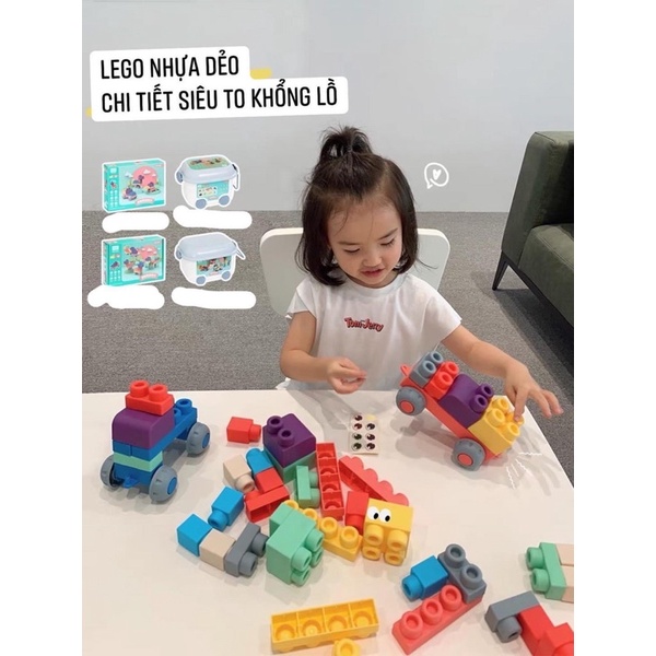 Lego Nhựa Dẻo Nhiều Màu Sắc, An Toàn Cho Các Bé 50, 80 Chi Tiết Kèm Hộp