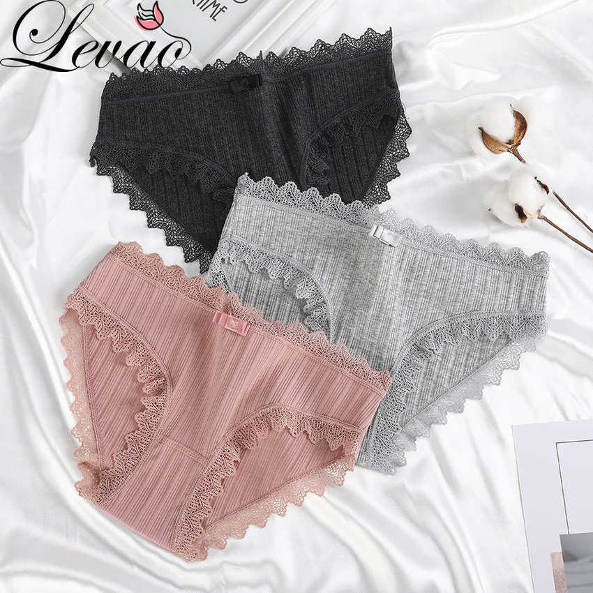 Quần Lót Cotton LEVAO Phối Ren Lưng Thấp Quyến Rũ Cho Nữ