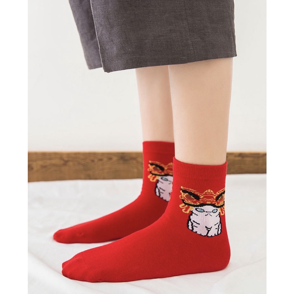 Set 3 đôi tất cổ cao Bivota tất mèo thần tài may mắn rồng mây T119