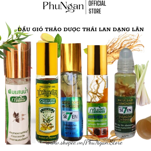 (Auth)Dầu gió lăn Thái Lan 8ml các vị nhân sâm, gừng, khuynh diệp, sả, bạc hà