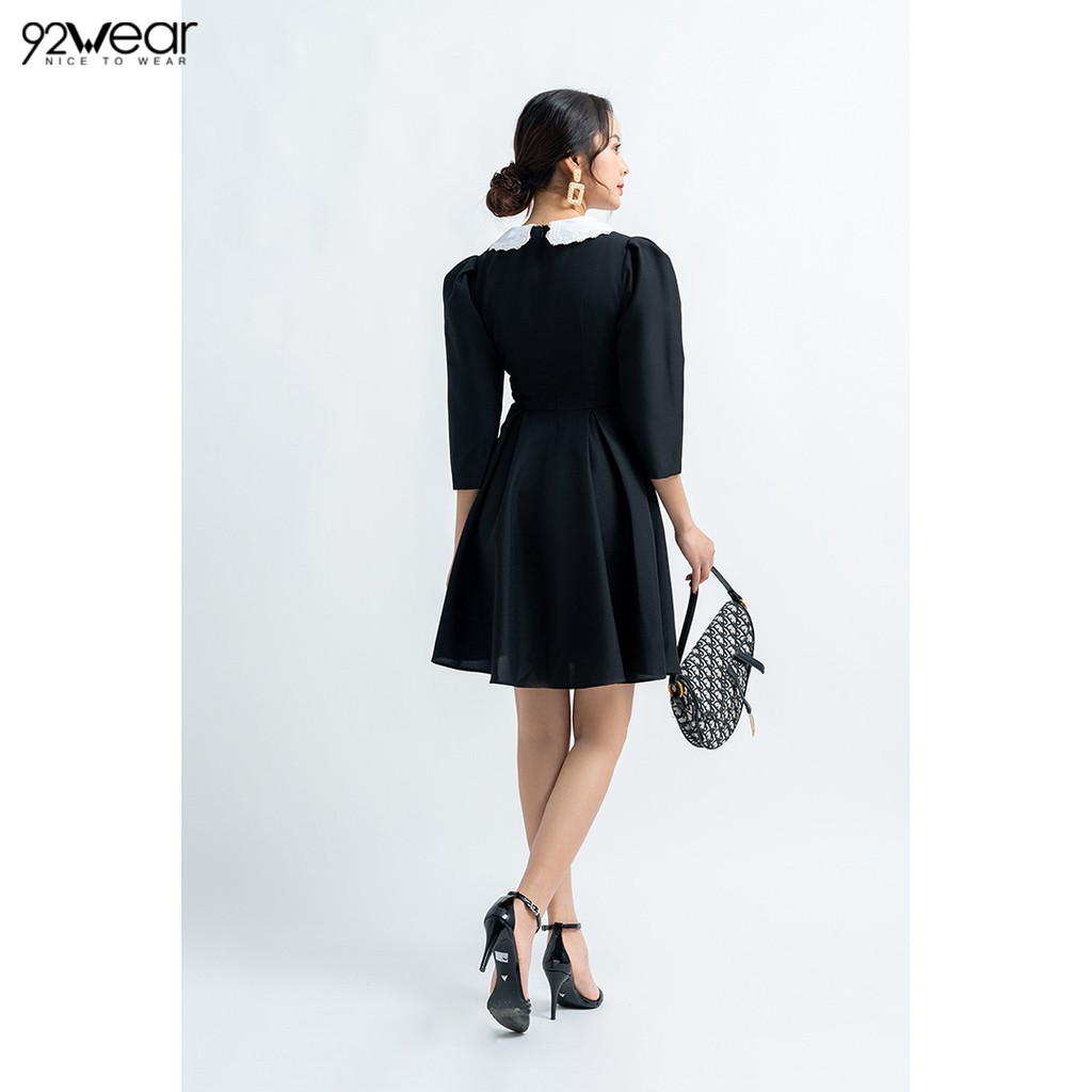 Đầm công sở dáng xòe tay lỡ phối viền cổ trắng DEW0623 - 92WEAR | BigBuy360 - bigbuy360.vn