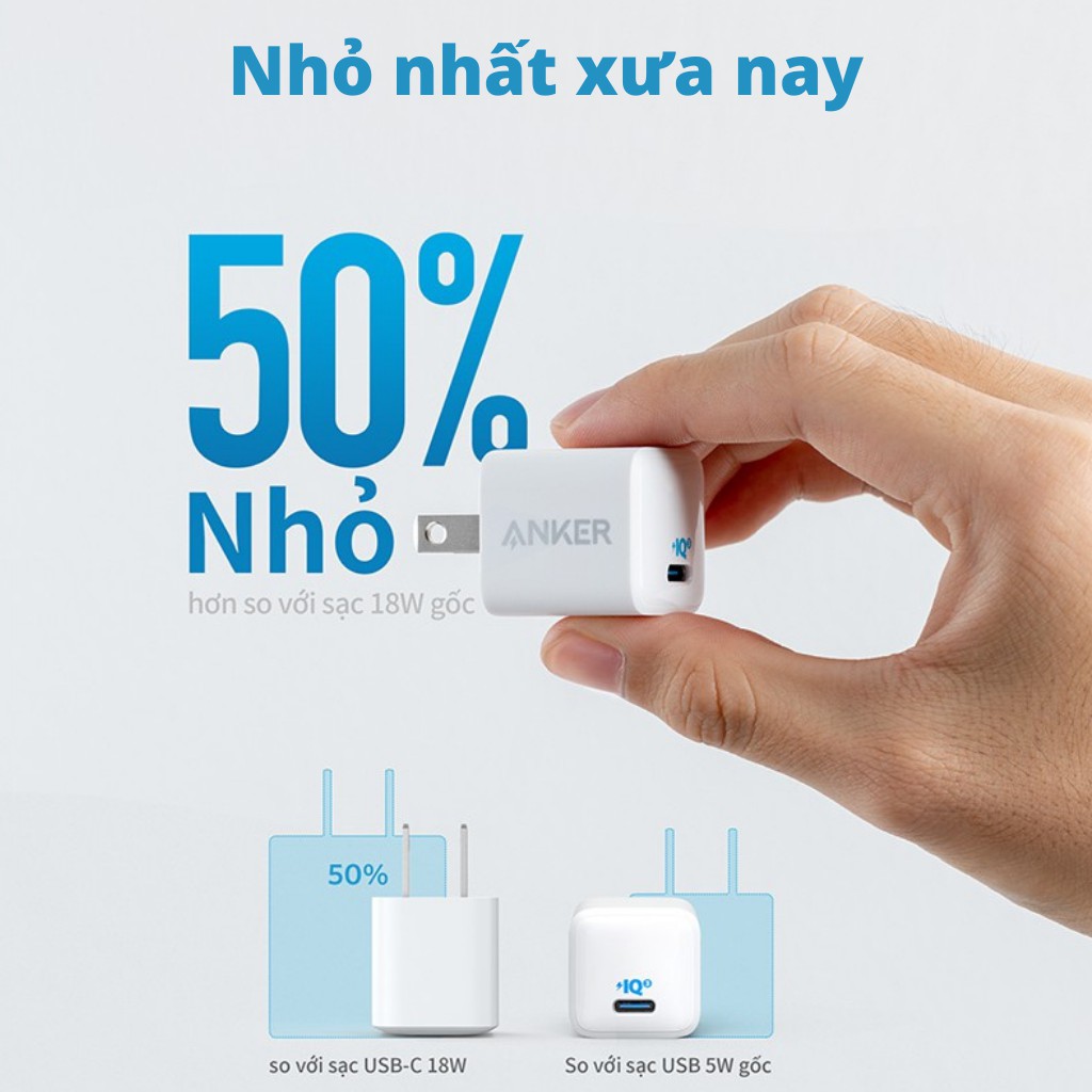 Củ sạc Anker 20w A2634 PowerPort III Nano 1 cổng USB-C công nghệ PD sạc nhanh IPAD IPhone 11 12 3astore