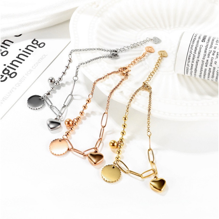 Lắc Tay Nữ Dây Xích Phối Bi Mặt Tim Titan Ko Han Rỉ TT 3920