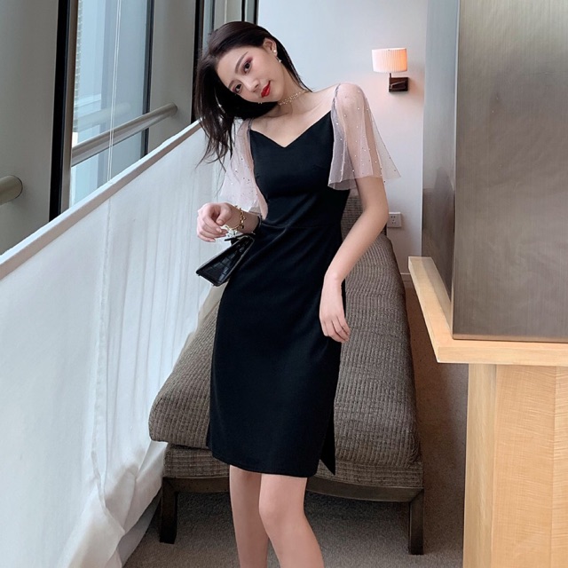 Đầm dáng ôm tay ngắn mini Emilyshop