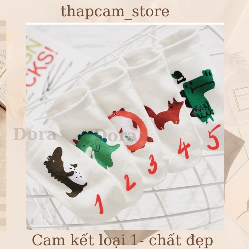 Vớ hình cổ ngắn trắng khủng long xanh
