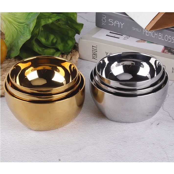 Chén inox 304 cách nhiệt 2 lớp Hàn Quốc an toàn có cả trắng & vàng titan sáng bóng không nóng
