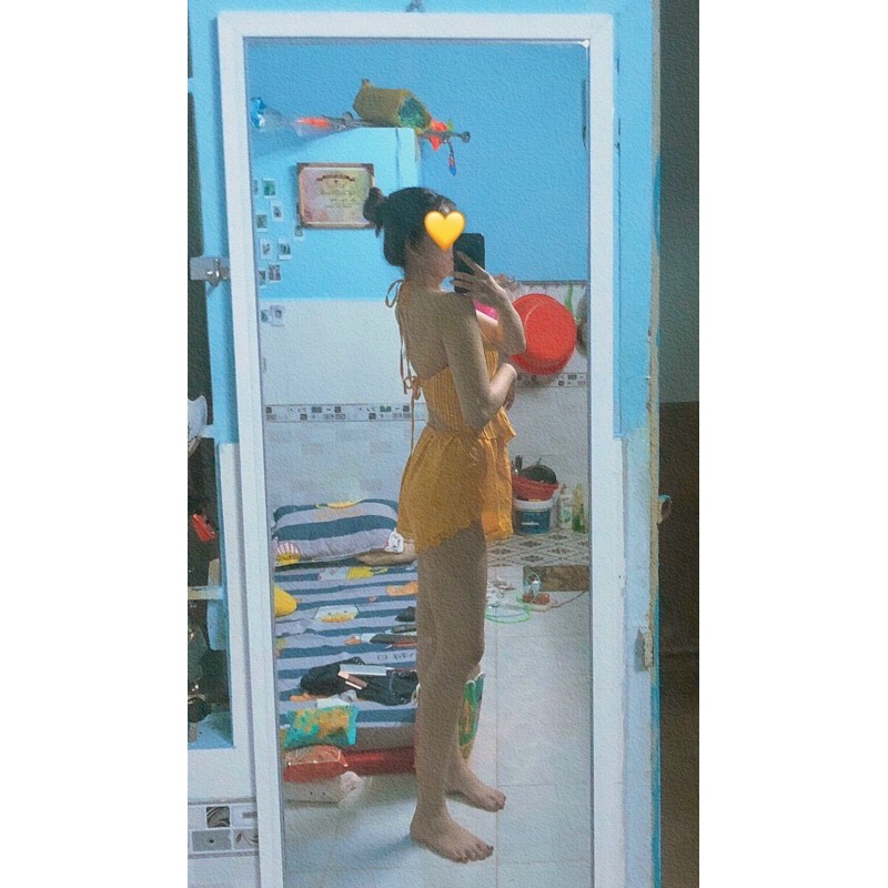 Đồ ngủ sexy Freeship Đồ ngủ sexy satin cổ yếm hở lưng Freesize dưới 60kg | BigBuy360 - bigbuy360.vn