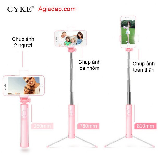 Gậy chụp ảnh selfie Siêu dài - có đèn Led sáng chụp ảnh đẹp hơn - Và Remote Bluetooth tiện livestream CYKE CA18