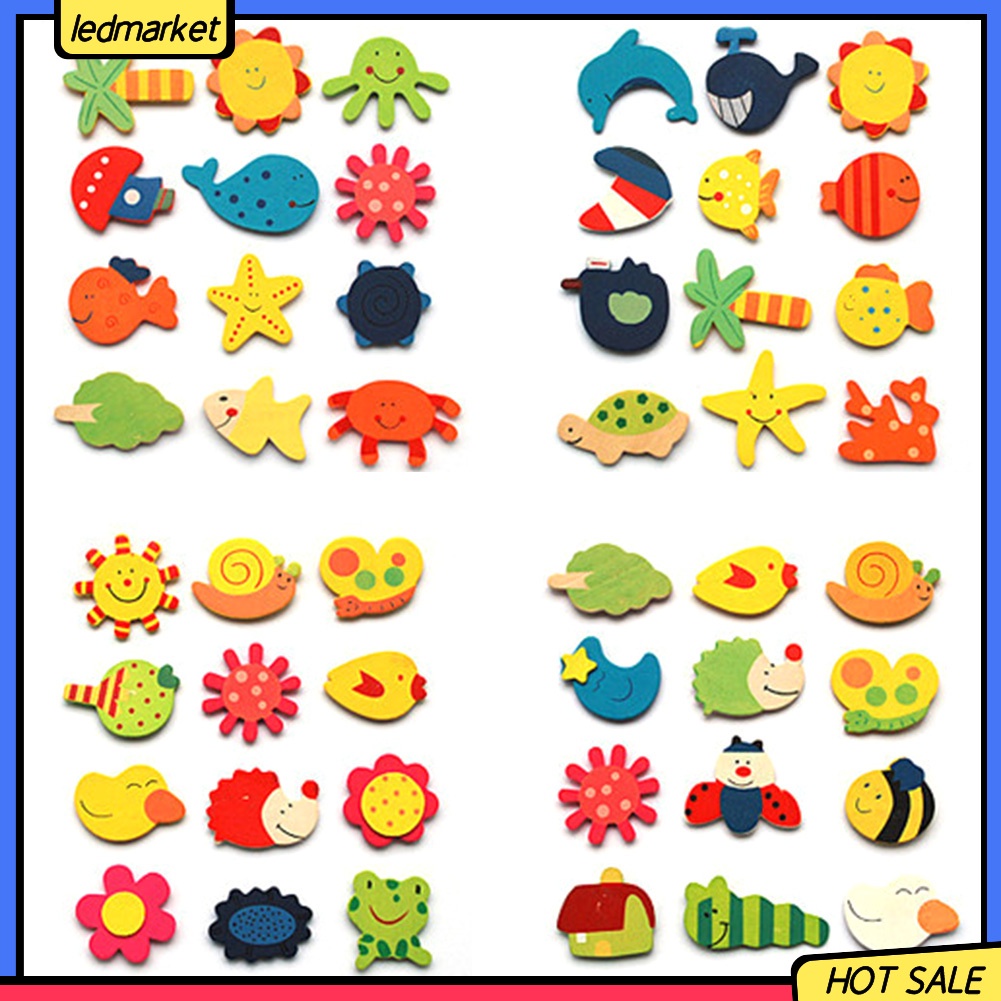 Set 12 Sticker Dán Tủ Lạnh Hình Động Vật Bằng Gỗ