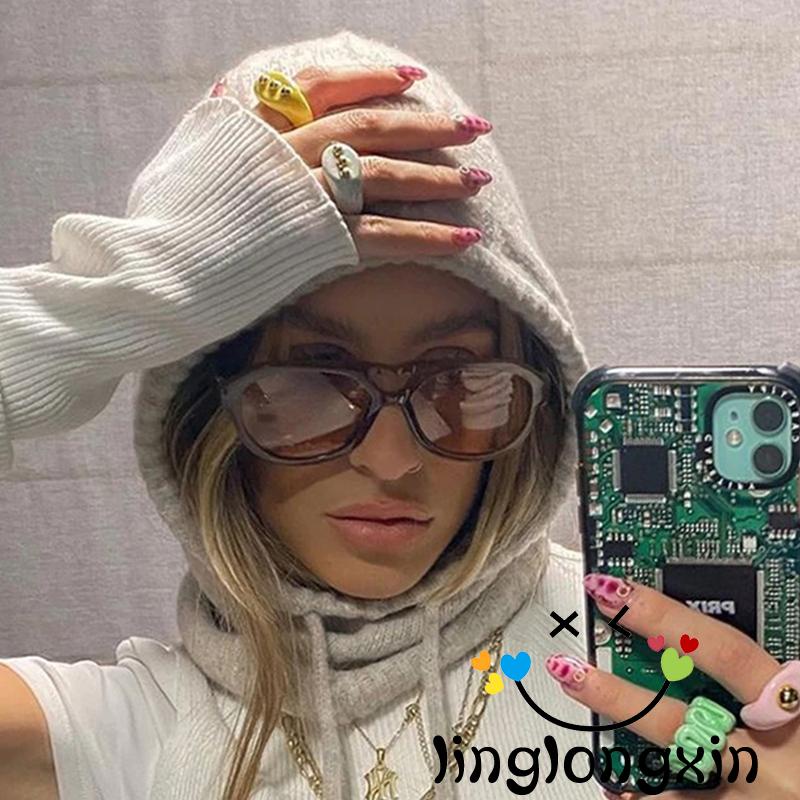 Nón Len Trùm Đầu Kiêm Khăn Choàng Cổ 2-Y2K Giữ Ấm Mùa Đông Thời Trang Đường Phố Cho Nữ