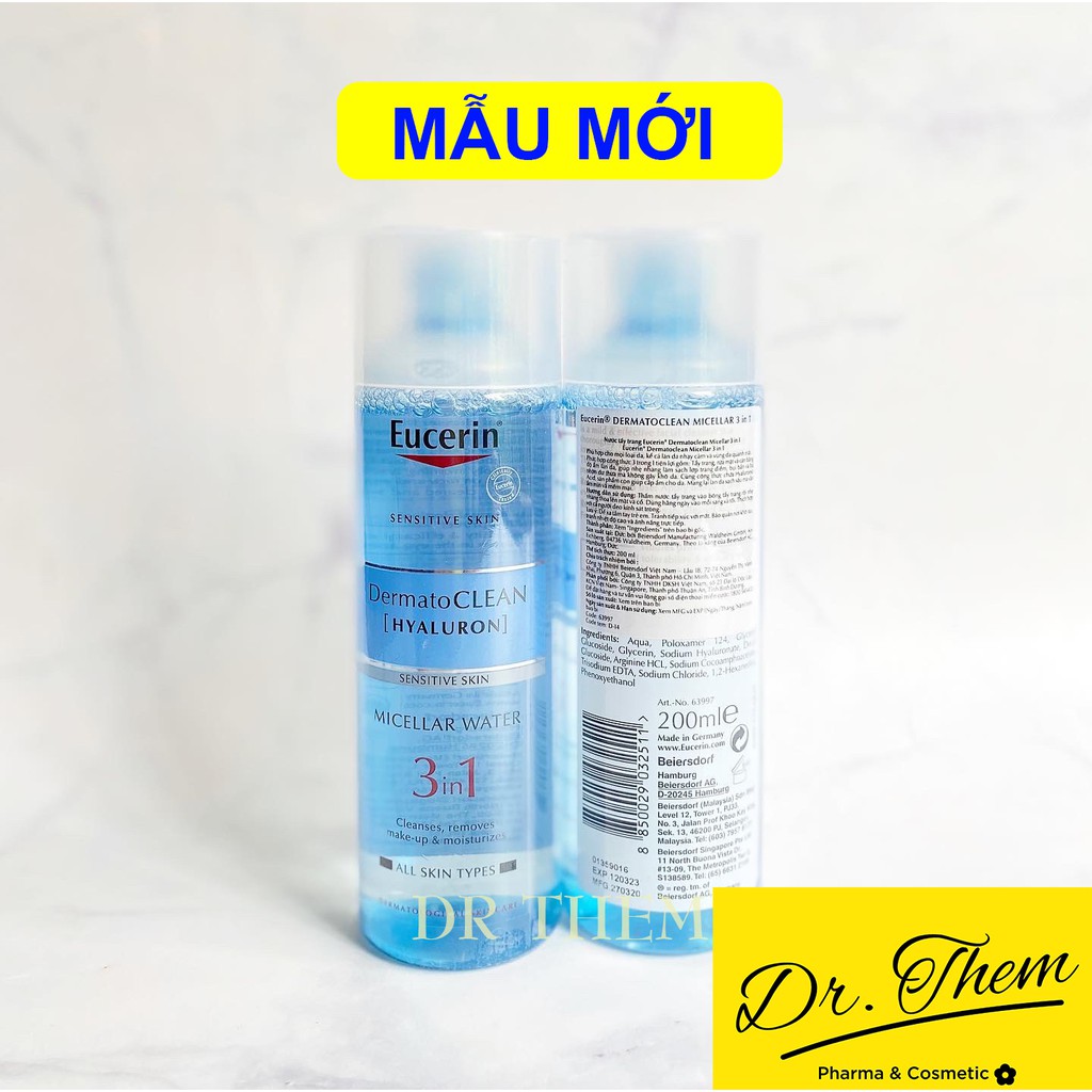 Nước Tẩy Trang 3in1 Eucerin Cho Da Nhạy Cảm DermatoClean Micellar 200ml - 400ml  [HYALURON] 3 in 1