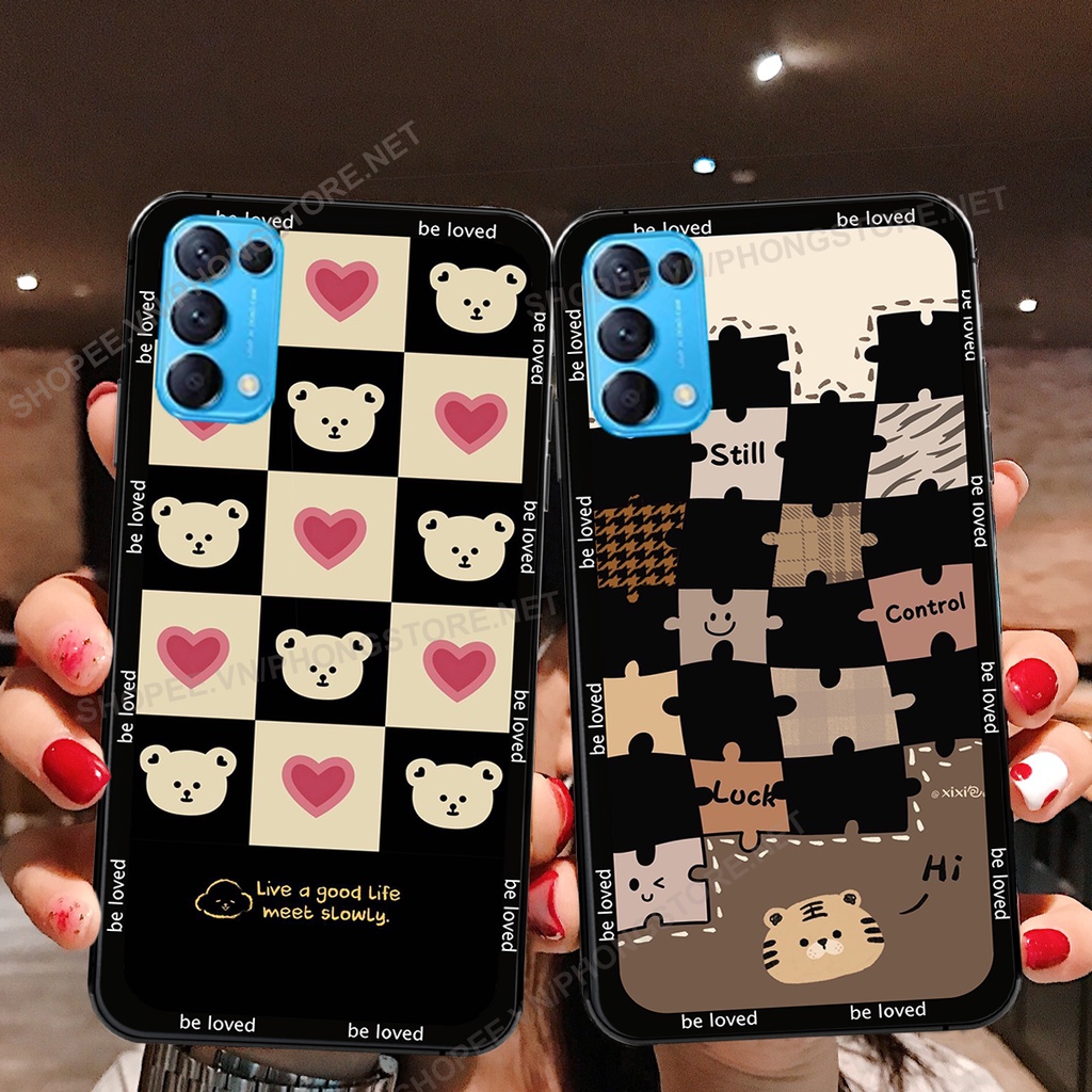 Ốp lưng Oppo Reno5 4G / Reno5 5G / Reno 5 in họa tiết caro, mẫu gấu cực đáng yêu / ốp gấu cute giá rẻ siêu bền
