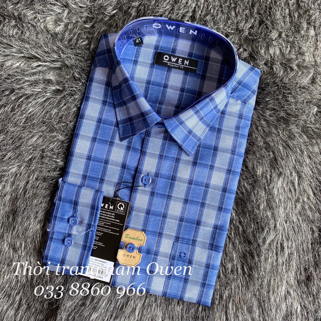 OWEN - Áo Sơ mi dài tay Owen Regular fit chất sợi tre kẻ ca rô xanh đậm 220838
