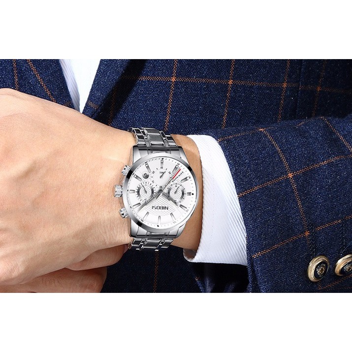 Đồng hồ nam dây thép đặc 6 kim Nibosi 2313 (fullbox)