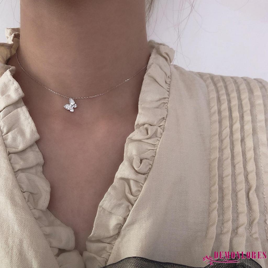 Vòng cổ mặt hình bướm đính đá zircon bằng hợp kim thời trang xinh xắn cho nữ