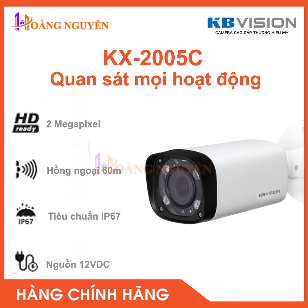 [NHÀ PHÂN PHỐI] Camera KBVISION KX-2005C Hồng Ngoại 60m 2.0Megapixel - Chuẩn Chống Bụi Và Nước IP67