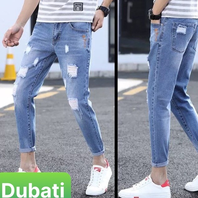 QUẦN JEAN NAM XANH CHẤT BÒ RÁCH GỐI CÁ TÍNH CAO CẤP- DB 1900- DUBATI FASHION