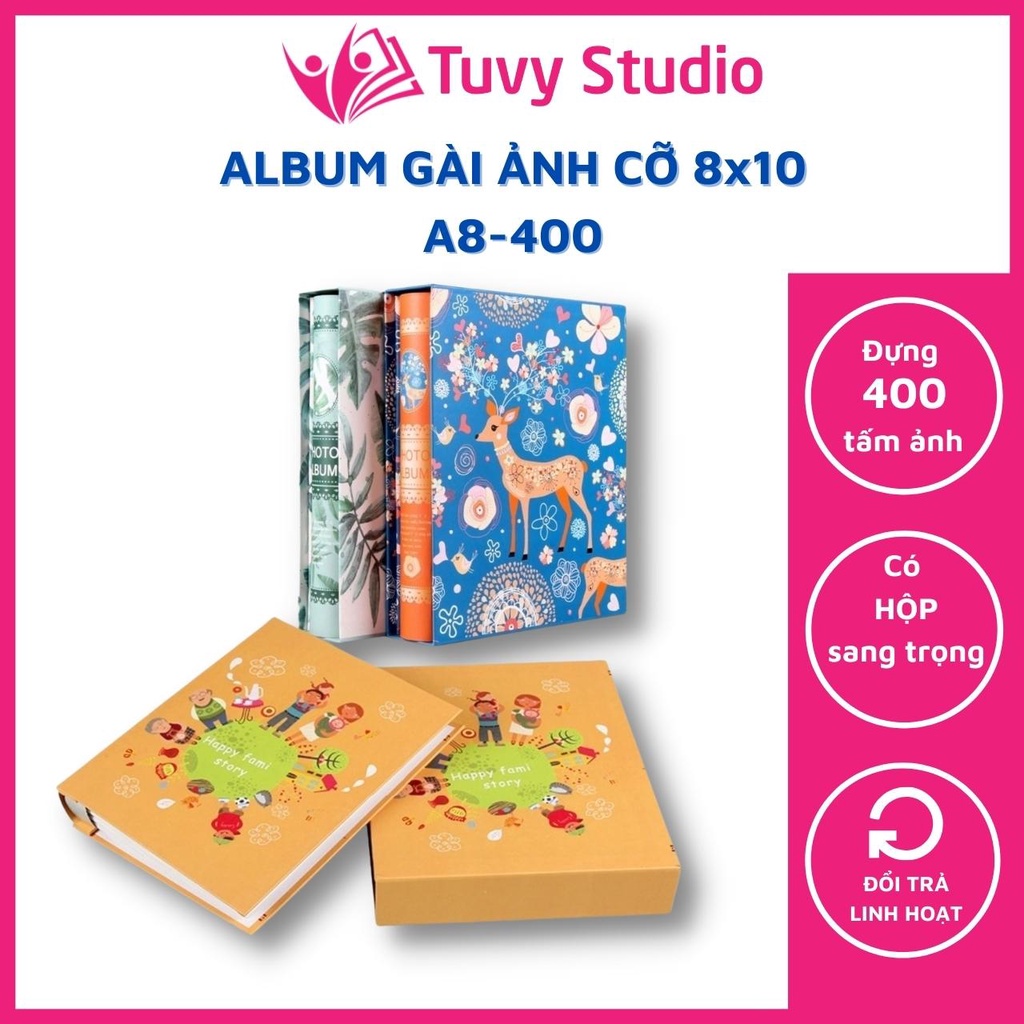 Album ảnh 8x10 đựng 400 ảnh có hộp nhiều mẫu bìa mới binder đựng card, ảnh 6x9 ép plastic dảnh cho con tại Tú Vy Studio