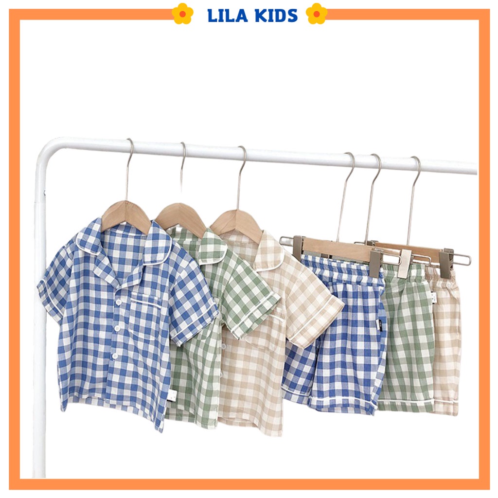 Bộ Pijama kẻ caro cộc tay cho bé từ 10-25kg - LiLa Kids